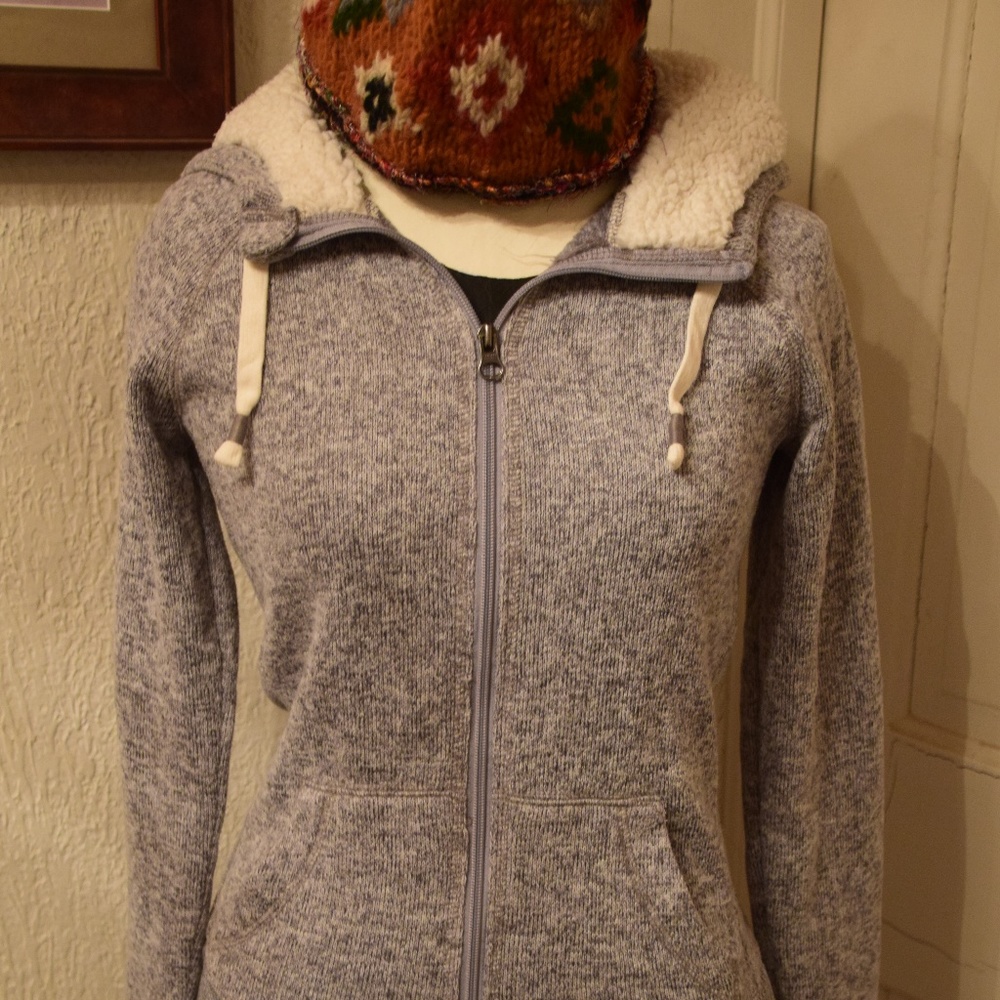 Grey zip-up fleece hoodie